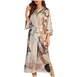 Langer seidiger Damen-Bademantel, weicher Bademantel für Damen, lässiger Lounge-Bademantel für Damen, weicher Kimono-Bademantel mit V-Ausschnitt, langer Strickbademantel, Nachtwäsche für,