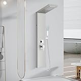 Duschpaneelsystem LED Duschpaneel Edelstahl mit Armatur 5 Wasserausgabemodi Regenfall Wasserfall 2 Körpermassagedüsen Wannenauslauf Handbrause Wandmontiertes Duschset,Gebürstet