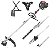 ONBEST hochwertiges 4 IN 1 Benzin Multifunktionsgerät – Starke 1,9 PS/ 1,4 KW - Freischneider, Rasentrimmer, Heckenschere und Hochentaster in Einem – mit Verlängerung Stange – ergonomischer Tragegurt