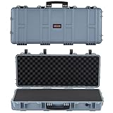 VEVOR Waffenkoffer mit Hartschale für Langwaffen, abschließbarer Gewehrkoffer mit vorgeschnittenen Schaumstoffen, Langwaffenkoffer Waffenaufbewahrung rollbar IP67 wasserfest, 978x420x173 mm Grau