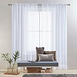GAIFNAG Gardinen Vorhänge Leinenvorhang mit Ösen 70 x 90 cm Transparent in Leinen-Optik Waschbar in Vielen Bunten Farben Vorhang Blickdicht Thermovorhang für Fenster, Zuhause, Terrasse, Weiß