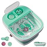 Qtiice Zusammenklappbarer Fusßbade mit Wärme, Fußbadewanne mit 3 Pediküre-Zubehörteilen, Blasen, Vibration und Rotlicht, Fussbad mit Massagefunktion zur Stressentlastung (Grün)