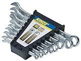 Kinzo Ratschenschlüssel Set 8 Teilig - Schraubenschlüssel von 8 bis 19MM - Chrom-Vanadium-Stahl - Silber
