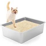 XXL Katzenklo 50 * 35 * 15CM Katzentoilette Edeltsahl Katzentoilette Groß, offenes Katzenklo für Einstieg von Oben, Rostfrei, Antihaft Glatte Oberfläche (50 * 35 * 15CM)