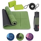 Habib Gruppe Yoga-Set mit 2 Blöcken – Gepolsterte rutschfeste Trainingsmatte für Fitness, Tragetasche mit Tragegurt – Ideal für Yoga, Pilates, Meditation und Entspannung - Grün