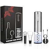 Anpro Elektrischer Korkenzieher Set, Automatische Weinöffner Flaschenöffner mit Folienschneider, Ladestation, Vakuum Stopper und Ausgießer, Silber