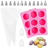 2 Stück 3D-Makronen-Silikonformen mit 6 Vertiefungen, Macaron-Fondant-Süßigkeitsform mit 2 Spritzbeuteln und 12 Tüllen, Macaron-Kuchendekorationsform für Hamburger, Muffins, Schokolade, Kerzen, Seife