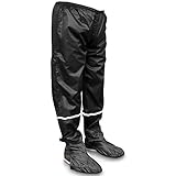 Rainrider Regenhose für Damen und Herren (schwarz) wasserdicht inkl. einfaltbare Schuhüberzieher, Regenfeste Fahrradbekleidung geeignet zum Wandern, Angeln oder als Gartenhose