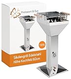 Säulengrill Holzkohle 82 cm Höhe – Holzkohlegrill Edelstahl mit verstellbarem Verchromtem Grillrost 36,5x36,5 cm Standgrill verwendbar als Feuerschale Kohlegrill