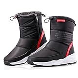GERUOLA Schneestiefel Damen, 3.5 Cm Flacher Boden Stiefeletten Rutschfest Wasserdicht Winterschuhe, Warm Gefütterte Wanderschuhe, Beiläufig Schneeschuhe, Einstellbarer Rohrumfang,Schwarz,39 EU