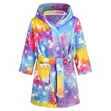 FILOWA Bademantel für Kinder Mädchen Fleece Kinderbademantel mit Kapuze, Flanell Flauschig Morgenmantel Supersoft Kuschelig Cartoon Lang Roben Weich Dressing Gown Warm Pyjama, Gr.116-122, Buntes