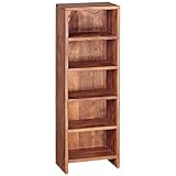 FineBuy CD Regal Massivholz Standregal 90 cm hoch CD-Aufbewahrung 5 Fächer Bücherregal Natur Landhaus-Stil