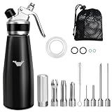 ColCospie Sahnespender,Sahnesyphon Aluminium 500ml für Schlagsahne,Cremes,Desserts und Soßen mit 3 Edelstahl Deko-Düsen,4 Injektor-Tippsund 1 Reinigungbürste,Aufbewahrungstasche + Ersatzgummiring