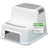 ADRIANO PORCARO® I Tritthocker Kinder I 2-Stufig Hocker Kinder I 26cm Hoch I Belastbarkeit 80kg I Gummierte Trittfläche I Hocker Kinder Bad mit Tragegriffe I Für Kinder, Erwachsene, Senioren I Grau