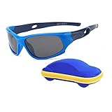 Sport-Sonnenbrille für Kinder, polarisiert, bruchsicher, für Jungen und Mädchen (3-12 Jahre) + Brillenbänder + Brillenetui, Dunkelblau 02