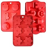 HSU'S Silikon Backform-Set mit 3 Stück, Rot, für Weihnachtskuchen, Desserts, Pralinen, Platinsilikon，Spülmaschinenfest
