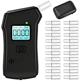 Vuxava Promillemessgerät,Tragbarer Alkoholtester mit LCD-Display, 20 Mundstücken und schwarzem Carbonfaser-Tragekoffer,Tragbar & genau, wiederverwendbar Für den Heim und Partygebrauch