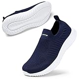 STQ Damen Slip on Schuhe Atmungsaktiv Bequem Mesh Leichte Turnschuhe Memory Foam Sneakers Dunkelblau 38 EU