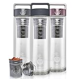 foodsbest® Flasche für alle Getränke, BPA-freie 0,4 L Teeflasche mit Sieb to go, Trinkflasche aus Glas für Kalt- & Heißgetränke, Reisebecher für alle Temperaturen, Thermoflasche - Teekanne - Teebecher