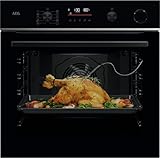 AEG Wifi Einbaubackofen, Serie 6 LED-Touchdisplay, Pyrolyse Selbstreinigung, 25% Dampfunterstützung: Außen Knusprig & Innen Saftig, Kerntemperatursensor für punktgenaues Garen, TR6PB50WSB
