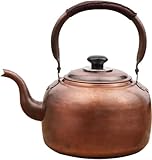 Flötenkessel, Premium-Kupfer-Teekessel für Herdplatte, rustikale Teekanne mit ergonomischem Griff, funktioniert für alle Herdplatten, Braun (7,3 QT)