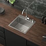 ML-Design Spülbecken Edelstahl 45x45 cm, Küchenspüle eckig, 1 Becken klein, Einbauspüle mit 2 Löchern, Edelstahlspüle mit Ab- und Überlaufgarnitur, Einzelbecken mit Siphon, Waschbecken Küche, Spüle