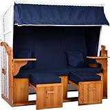 intergrill Strandschönheiten Strandkorb Marita Ostsee XXL | 2,5-Sitzer Blau | Mit Schutzhülle | Perfekt für Garten Terrasse Wintergarten Balkon