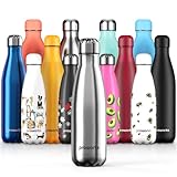 Proworks Edelstahl Trinkflasche | 24 Std. Kalt und 12 Std. Heiß - Premium Vakuum Wasserflasche - Perfekte Isolierflasche für Sport, Laufen, Fahrrad, Yoga, Wandern und Camping - 500ml - Silber