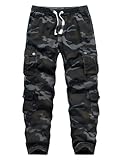 APTRO Herren Cargo Hose Camouflage Hose Elastische Taille Arbeitshose Lange Baumwolle Leichte Hose mit 8 Tachen LT40 Camo Schwarz XL
