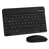 LAMA Kabellose Bluetooth Tastatur & Maus, wiederaufladbare Ultra-dünn Universal Tablet Tastatur, kompatible mit iPad/Tablet/iOS/Android/Windows Laptop/Computer, Deutsches QWERTZ-Layout, Schwarz