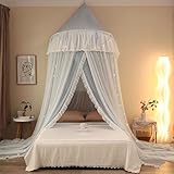 Jumuao Baby Baldachin Bettnetz mit Spitze Prinzessin Dekoration für Mädchen Zimmer Höhe 280cm (Grau)