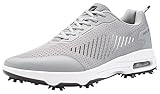 Fenlern Herren Golfschuhe Mesh Atmungsaktive Leichte Golf Sport Luftgepolsterte Schuhe Mit 9 Golf Spikes (Silbergrau, 44.5)
