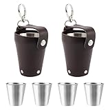 LNQ LUNIQI Edelstahl Schnapsbecher Set, 10 Stück Metall Becher Camping Schnapsgläser Klein mit Lederetui für Outdoor Camping Reise 70ml (8 Schnaps Gläser + 2 Lederetui)