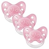 Dentistar Silikon Schnuller 3er-Set - Größe 3 ab 14 Monate - Zahn- & kieferfreundlicher Nuckel mit Dental-Stufe – BPA-frei – Made in Germany - Herzen, Rosa