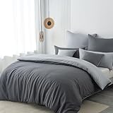 Nesture Bettwäsche 200x220 3teilig Anthrazit/Grau Bettwäsche Sets Microfaser Wendebettwäsche 200 x 220, weich & bügelfrei 1 Bettbezug + 2 Kissenbezug 80x80cm mit Reißverschluss