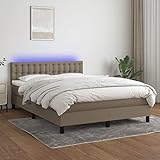 Brokky Boxspringbett mit Matratze & LED Bett Boxspringbett Bett Mit Matratze Polsterbett Schlafzimmer MöBel Taupe 140x190 cm Stoff
