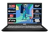 MSI Modern 15 Lifestyle & Business Laptop, 15,6 Zoll Full HD Display, AMD Ryzen 5 7530U Prozessor, 16 GB DDR4 RAM, 512GB SSD, AMD Radeon Graphics, Windows 11 Home, Schwarz, B7M-284