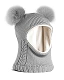 FURTALK Kleinkind Baby SchalMütze warm gefüttert Kinder Strickmütze Pom Pom Wintermütze für Mädchen und Jungen