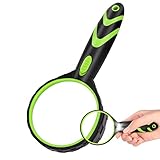 Etavio Lupe mit Licht,Lupe Kinder 10x Lupen 75mm Handlupe Leselupe Rutschfester Gummigriff Sturzsicher Hohe Klarheit Leichtgewicht Vergrößerungsglase für Senioren,Juwelier,Handwerk, Bücher,Insekten