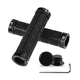 PLATT Fahrrad Lenkergriffe Anti-Rutsch Gummi Griffe Fahrradgriffe für MTB BMX Trekkingrad mit Kunststoff-Endkappen,Schwarz