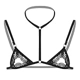 iEFiEL Herren Spitzen BH Neckholder Bra Weste Top Sissy Dessous Offene Busen Bralett mit Halsband Micro Bikini in schwarz rot weiß blau Schwarz Halsband One Size