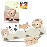 Kindsblick® 'Tierträume Kindergarderobe in Naturfarben inkl. A4 Poster - Garderobe Kinder Edition mit 4 Haken - Wunderschöne Kinder Garderoben Deko - Kinder Garderobe Maße (38 x 15 x 5 cm)