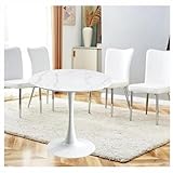Moderner Esstisch in Tulpenform mit Granitplatte und Metallsockel, weiß, rund, Küchentisch für Esszimmer, Couchtisch und Beistelltisch, 70 cm
