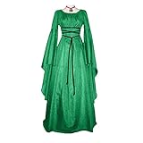 LOSSLO Mittelalter Kleid Damen Lang -Viktorianisches Kleid Langarm Renaissance Kleidung Gotisch Hexenkleid Lange Ballkleid Fasching Karneval Kleidung Vintage Retro Mittelalterkleid für Frauen