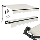 Juskys Gelenkarmmarkise 400 x 300 cm, UV40+ & wasserabweisend, mit Kurbel & Wandhalterung Länge + Winkel einstellbar, Markise für Terrasse & Balkon, Sonnenschutz Balkonmarkise Gelenkmarkise, Beige