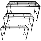 PrimoLiving XL Metall Blumentreppe 3-teilig schwarz - Klappbare 3-stufige Blumenbank Metall-Bank Blumenregal Outdoor Indoor Pflanzenständer Zwei Teile Pflanzenregal für Balkon Terrasse Garten P-14950