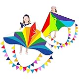 Flying Hoofer 2 Pack Regenbogen Delta Drachen Flugdrachen für Kinder und Erwachsene,Großer Strand Kinderdrachen,extrem einfach zu fliegen für Jungen und Mädchen, inklusive 300ft Drachenschnurgriff.
