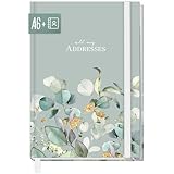 paper&you® Adressbuch A6+ mit Register A-Z und 120 g/m² Premium-Papier 'Minty Leaves' Buch für Kontakte, Geburtstage & Passwörter - nachhaltig & klimafreundlich
