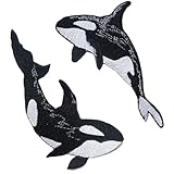 Solasocool Patches zum Aufbügeln Emblem,2 Stück Killerwal Bestickte Aufnäher Bügelbilder,zum Aufnähen oder Aufbügeln,für Kleidung,Jeans,Mützen,Kleid,Hemden