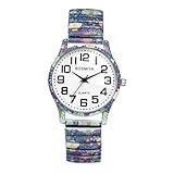 Lancardo Damenuhren Elastische Edelstahl Armbanduhren: Einfach Leicht Ablesbare Analoge Quarzuhr mit Stretchband Wasserdicht Bohemien Edelstahlarmband Uhren Damen Geschenke für Frauen bunt